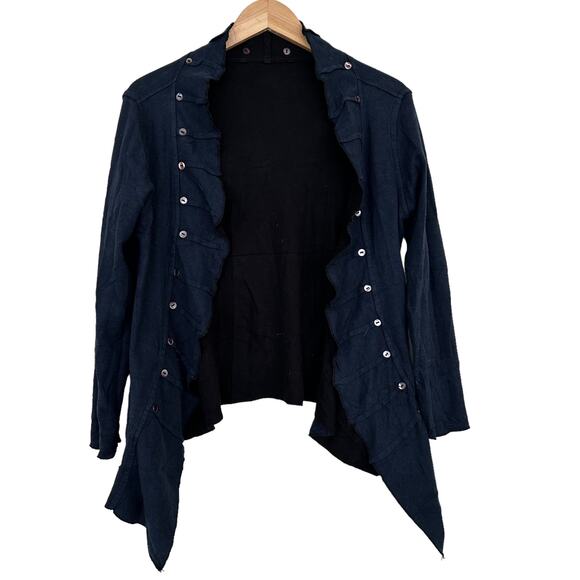 Parsley & Sage Black Blue Reversible Ruffle Cardigan Sz S - Picture 5 of 7